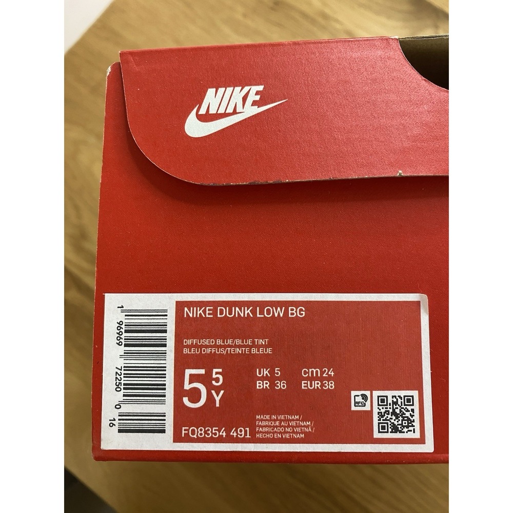 Nike Dunk Low BG Size 5.5Y Diffused Blue / Blue Tint "I Am‎ Fearless" FQ8354 491 - Picture 2 of 8